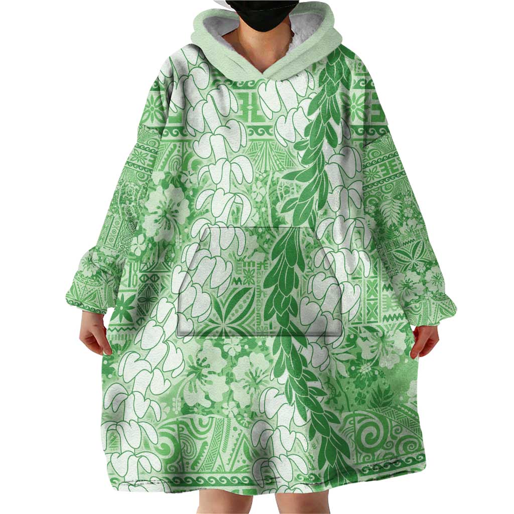 Green Puakenikeni and Maile Lei Wearable Blanket Hoodie Hawaiian Style Tribal Tapa Double Strand Lei LT9 - Polynesian Pride