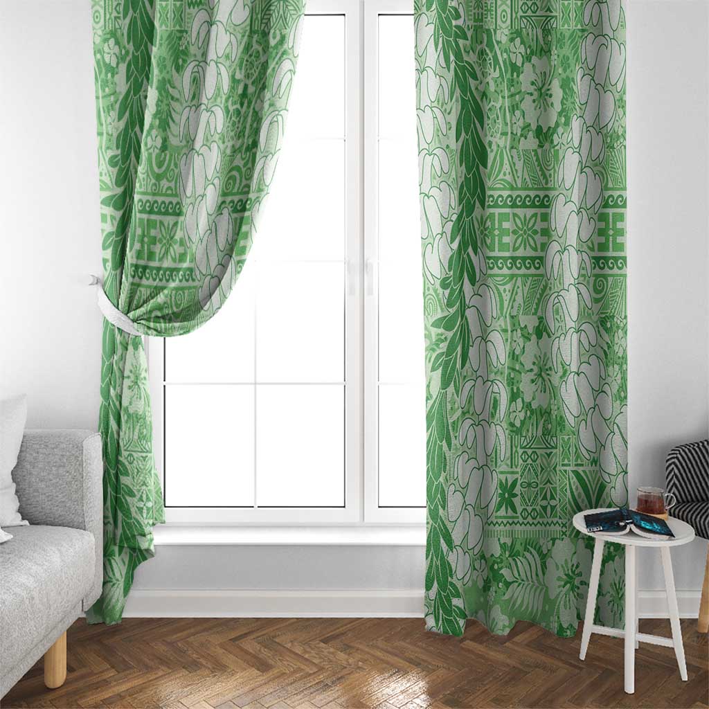 Green Puakenikeni and Maile Lei Window Curtain Hawaiian Style Tribal Tapa Double Strand Lei