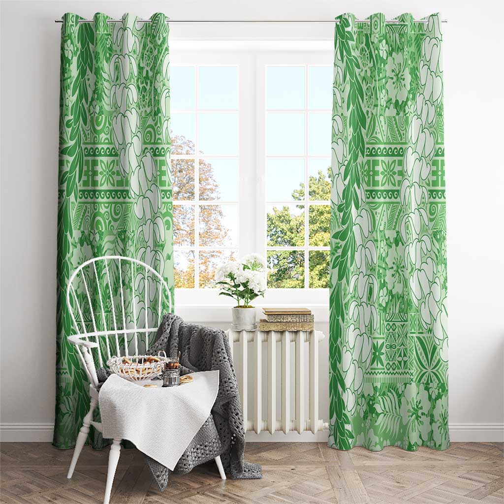 Green Puakenikeni and Maile Lei Window Curtain Hawaiian Style Tribal Tapa Double Strand Lei