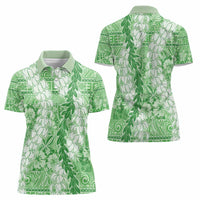 Green Puakenikeni and Maile Lei Women Polo Shirt Hawaiian Style Tribal Tapa Double Strand Lei LT9 - Polynesian Pride