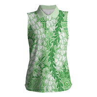 Green Puakenikeni and Maile Lei Women Sleeveless Polo Shirt Hawaiian Style Tribal Tapa Double Strand Lei LT9 Female Green - Polynesian Pride