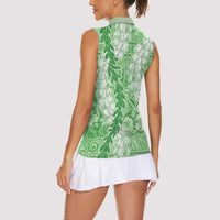 Green Puakenikeni and Maile Lei Women Sleeveless Polo Shirt Hawaiian Style Tribal Tapa Double Strand Lei LT9 - Polynesian Pride