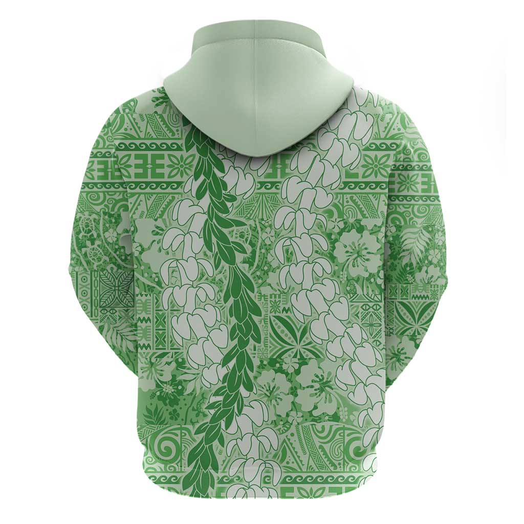Green Puakenikeni and Maile Lei Zip Hoodie Hawaiian Style Tribal Tapa Double Strand Lei LT9 - Polynesian Pride
