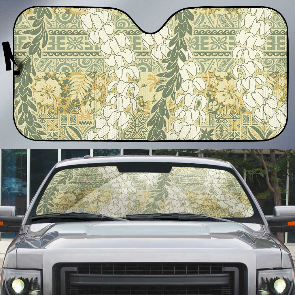 Vintage Puakenikeni and Maile Lei Auto Sun Shade Hawaiian Style Tribal Tapa Double Strand Lei - Polynesian Pride