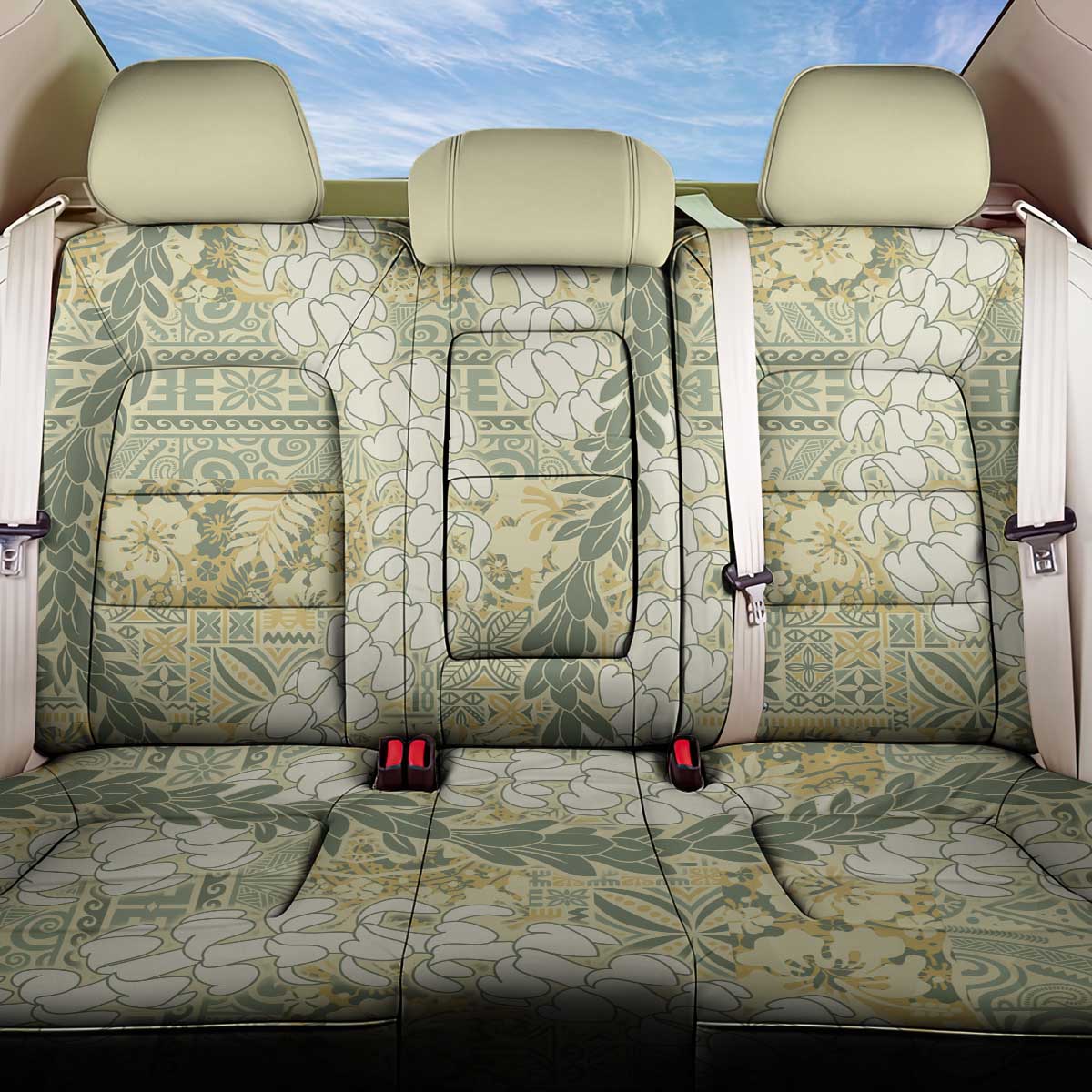 Vintage Puakenikeni and Maile Lei Back Car Seat Cover Hawaiian Style Tribal Tapa Double Strand Lei LT9 One Size Vintage - Polynesian Pride