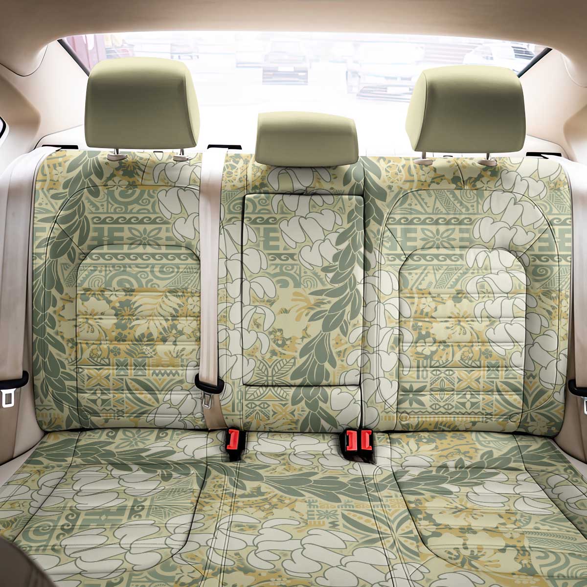 Vintage Puakenikeni and Maile Lei Back Car Seat Cover Hawaiian Style Tribal Tapa Double Strand Lei LT9 - Polynesian Pride