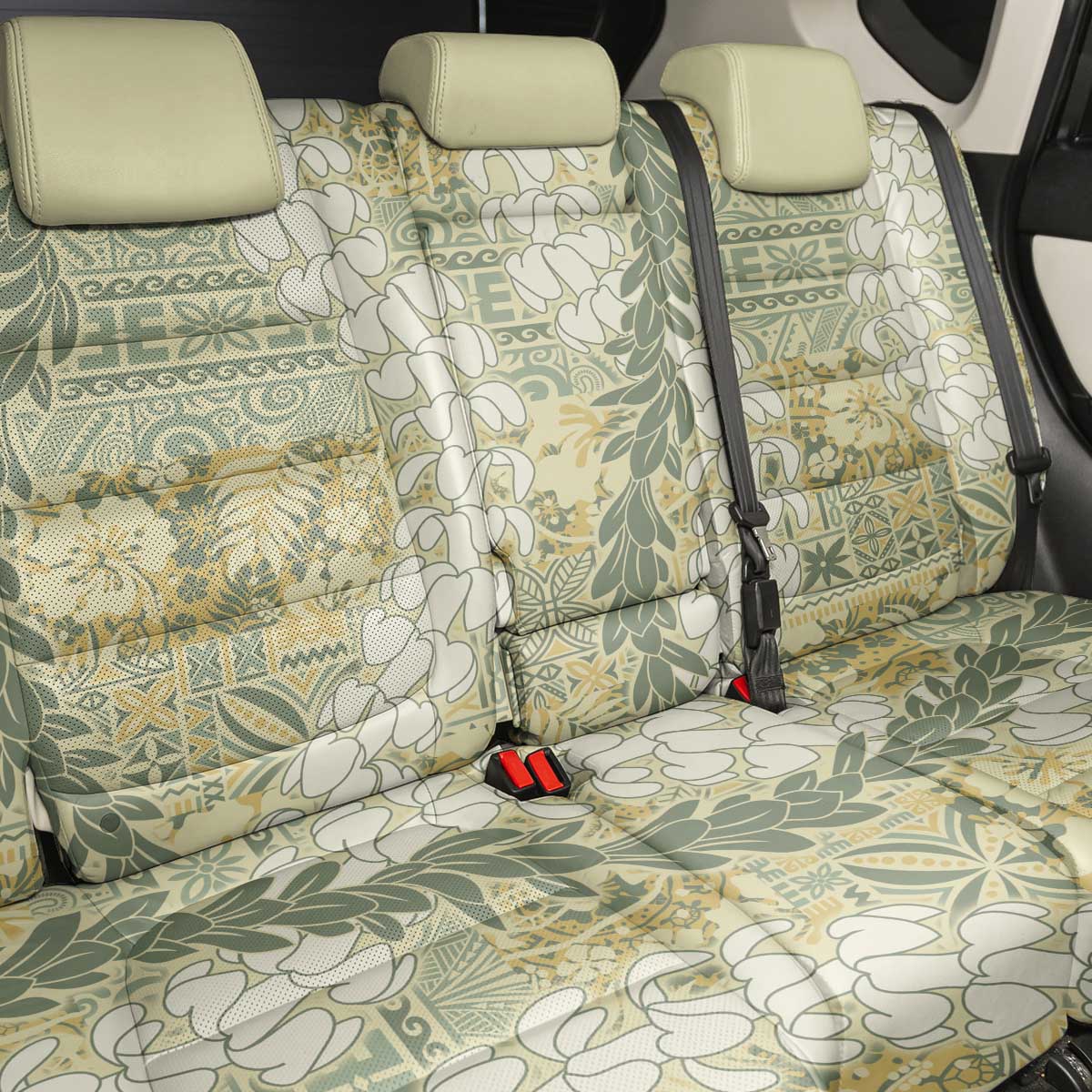 Vintage Puakenikeni and Maile Lei Back Car Seat Cover Hawaiian Style Tribal Tapa Double Strand Lei LT9 - Polynesian Pride