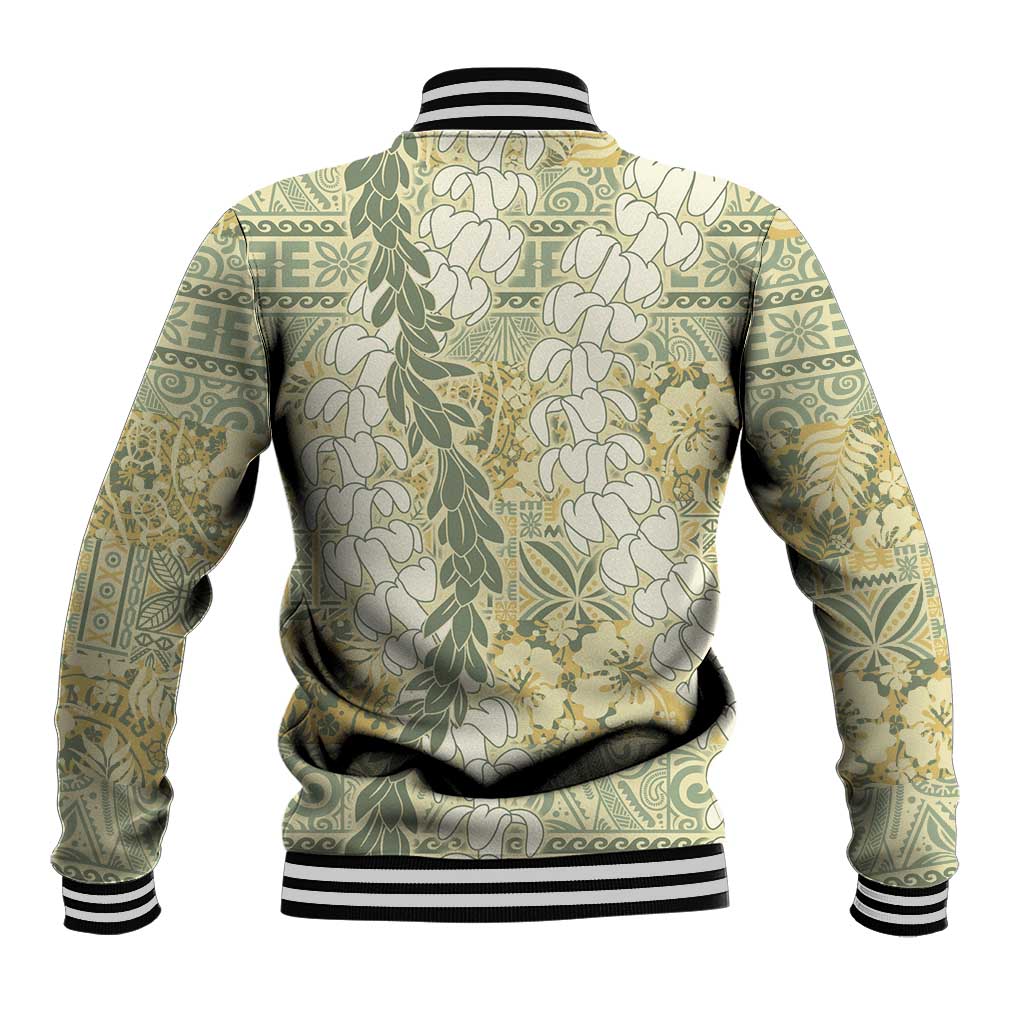 Vintage Puakenikeni and Maile Lei Baseball Jacket Hawaiian Style Tribal Tapa Double Strand Lei