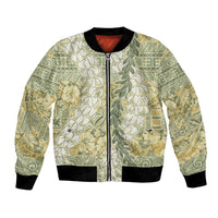 Vintage Puakenikeni and Maile Lei Bomber Jacket Hawaiian Style Tribal Tapa Double Strand Lei