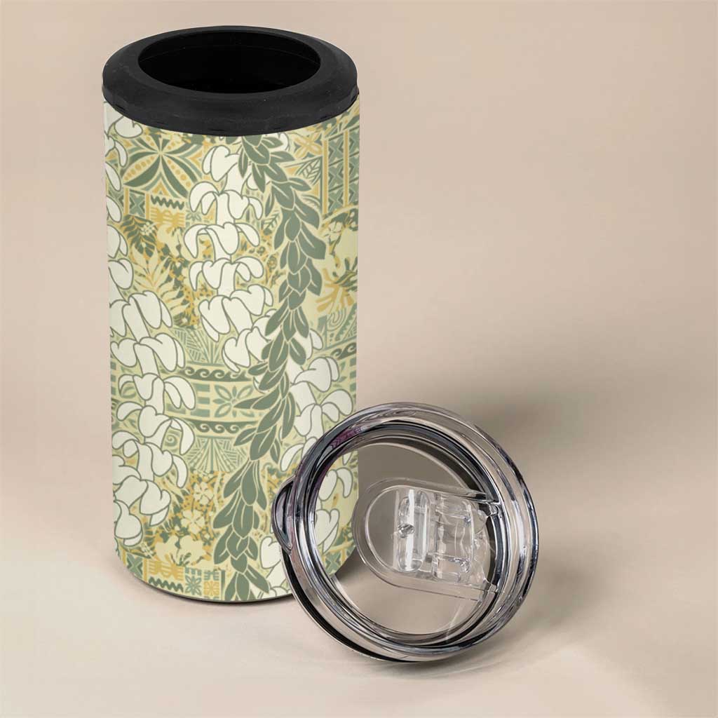Vintage Puakenikeni and Maile Lei 4 in 1 Can Cooler Tumbler Hawaiian Style Tribal Tapa Double Strand Lei LT9 - Polynesian Pride