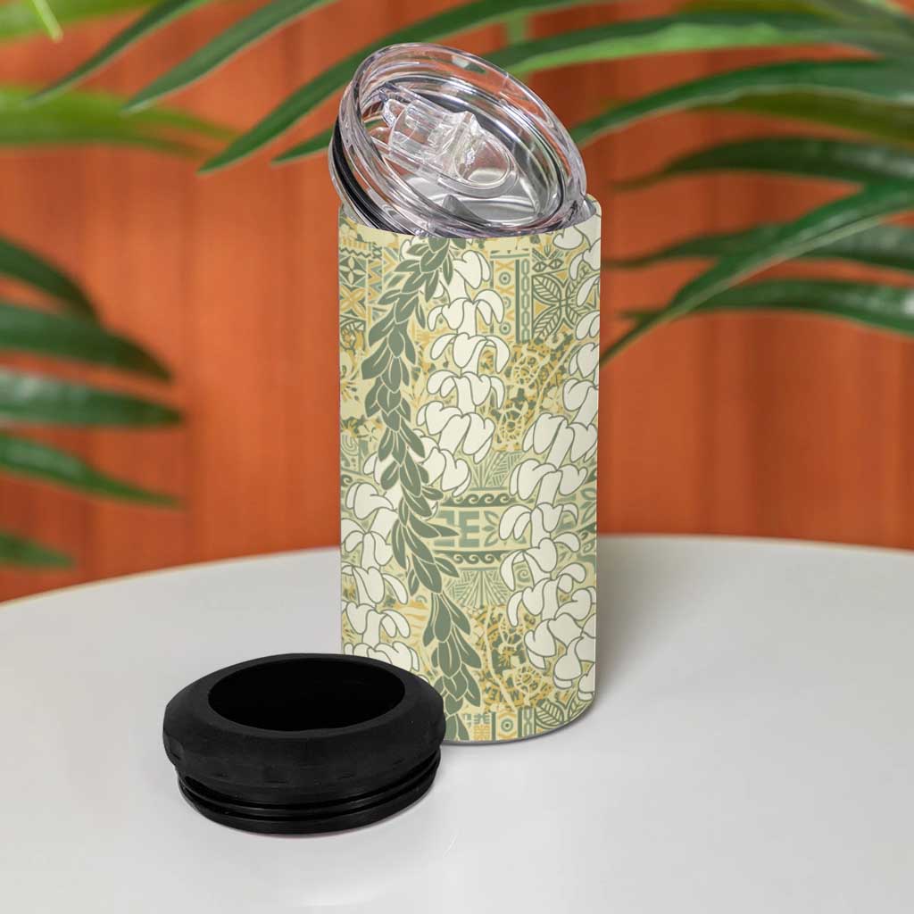 Vintage Puakenikeni and Maile Lei 4 in 1 Can Cooler Tumbler Hawaiian Style Tribal Tapa Double Strand Lei LT9 - Polynesian Pride