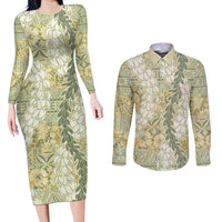 Vintage Puakenikeni and Maile Lei Couples Matching Long Sleeve Bodycon Dress and Long Sleeve Button Shirt Hawaiian Style Tribal Tapa Double Strand Lei LT9 Vintage - Polynesian Pride
