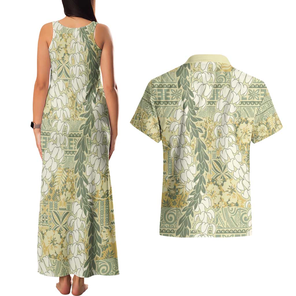 Vintage Puakenikeni and Maile Lei Couples Matching Tank Maxi Dress and Hawaiian Shirt Hawaiian Style Tribal Tapa Double Strand Lei LT9 - Polynesian Pride
