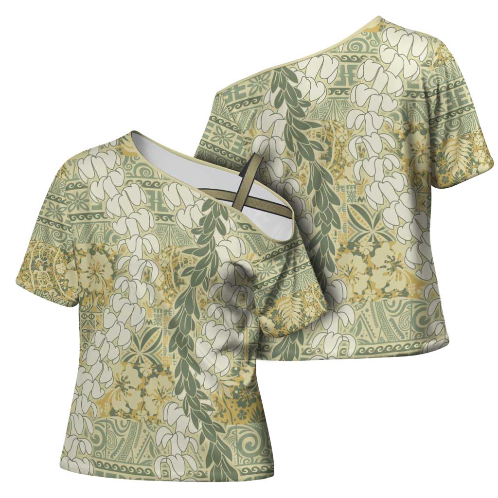 Vintage Puakenikeni and Maile Lei Cross Shoulder Shirt Hawaiian Style Tribal Tapa Double Strand Lei LT9 - Polynesian Pride