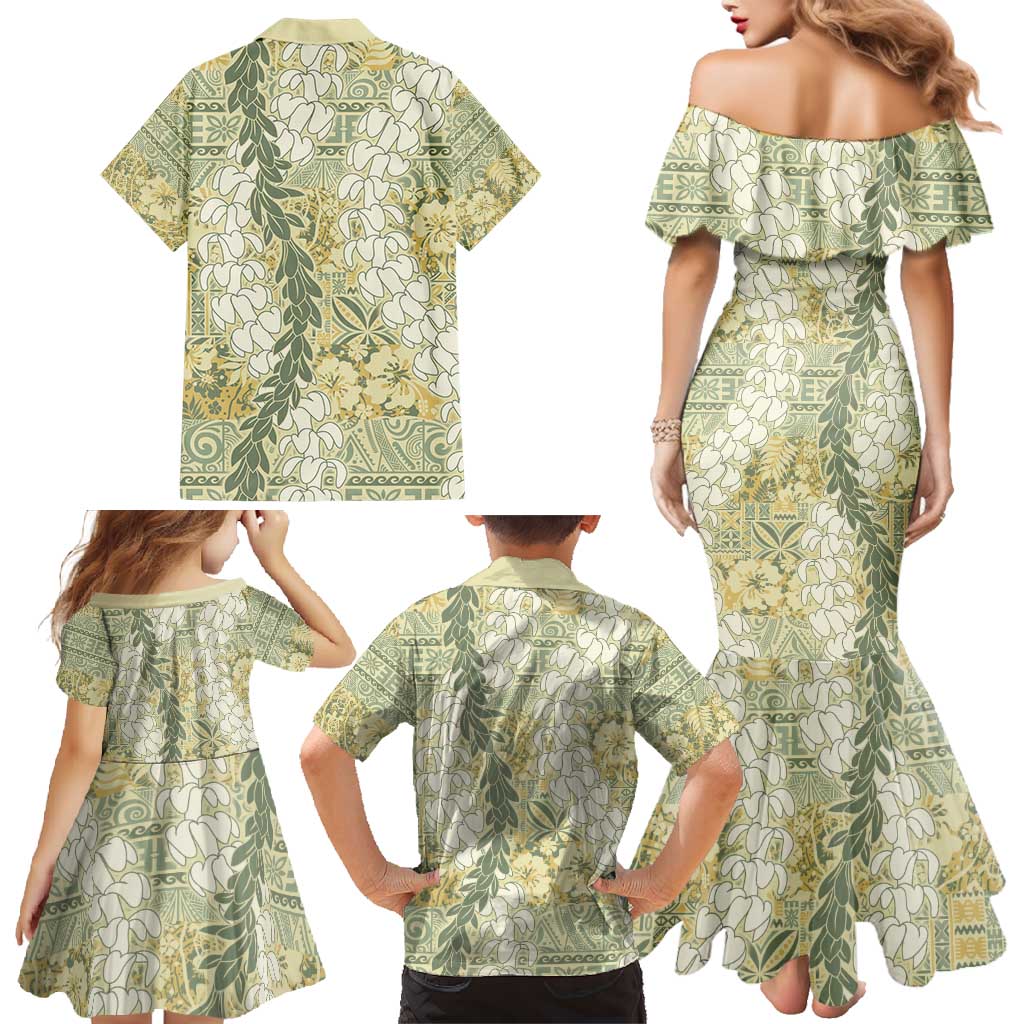 Vintage Puakenikeni and Maile Lei Family Matching Mermaid Dress and Hawaiian Shirt Hawaiian Style Tribal Tapa Double Strand Lei LT9 - Polynesian Pride
