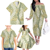 Vintage Puakenikeni and Maile Lei Family Matching Off The Shoulder Long Sleeve Dress and Hawaiian Shirt Hawaiian Style Tribal Tapa Double Strand Lei LT9 - Polynesian Pride