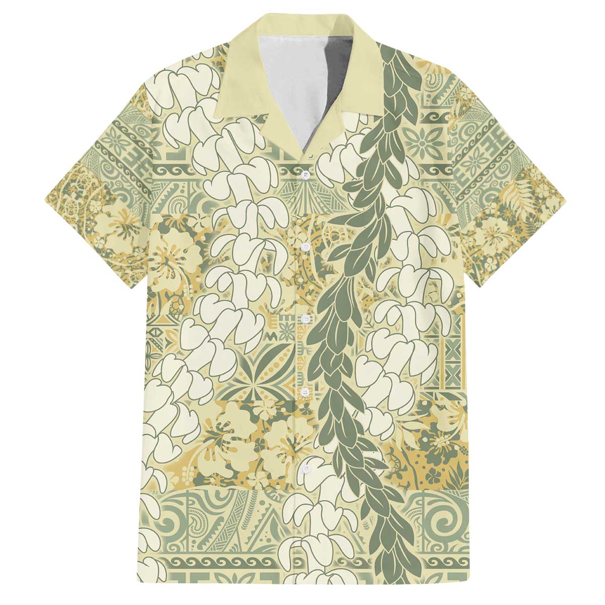 Vintage Puakenikeni and Maile Lei Family Matching Off The Shoulder Long Sleeve Dress and Hawaiian Shirt Hawaiian Style Tribal Tapa Double Strand Lei LT9 Dad's Shirt - Short Sleeve Vintage - Polynesian Pride
