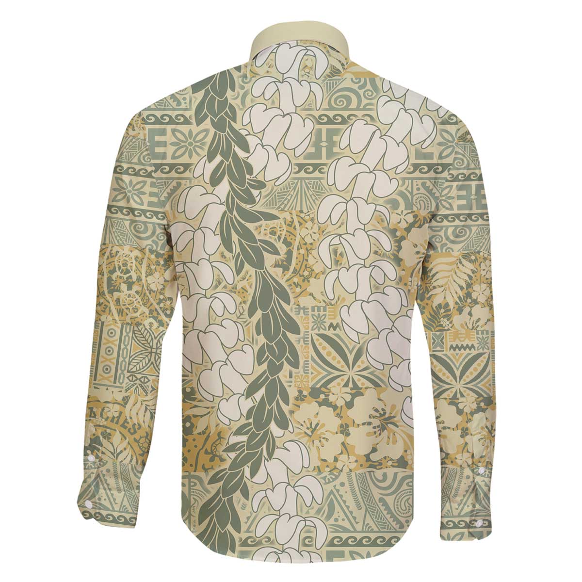 Vintage Puakenikeni and Maile Lei Family Matching Off The Shoulder Long Sleeve Dress and Hawaiian Shirt Hawaiian Style Tribal Tapa Double Strand Lei LT9 - Polynesian Pride