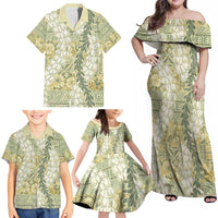 Vintage Puakenikeni and Maile Lei Family Matching Off Shoulder Maxi Dress and Hawaiian Shirt Hawaiian Style Tribal Tapa Double Strand Lei LT9 - Polynesian Pride