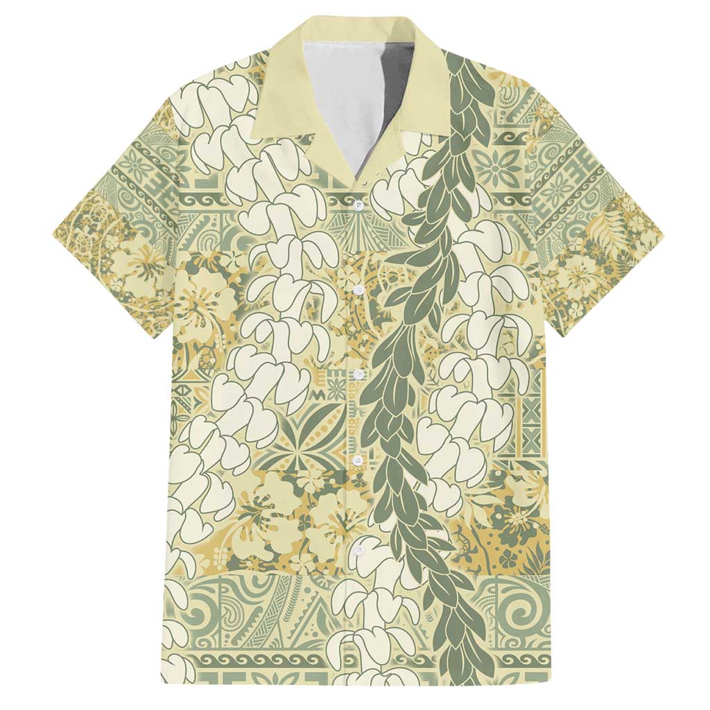 Vintage Puakenikeni and Maile Lei Family Matching Puletasi and Hawaiian Shirt Hawaiian Style Tribal Tapa Double Strand Lei LT9 Dad's Shirt - Short Sleeve Vintage - Polynesian Pride