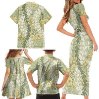 Vintage Puakenikeni and Maile Lei Family Matching Short Sleeve Bodycon Dress and Hawaiian Shirt Hawaiian Style Tribal Tapa Double Strand Lei LT9 - Polynesian Pride