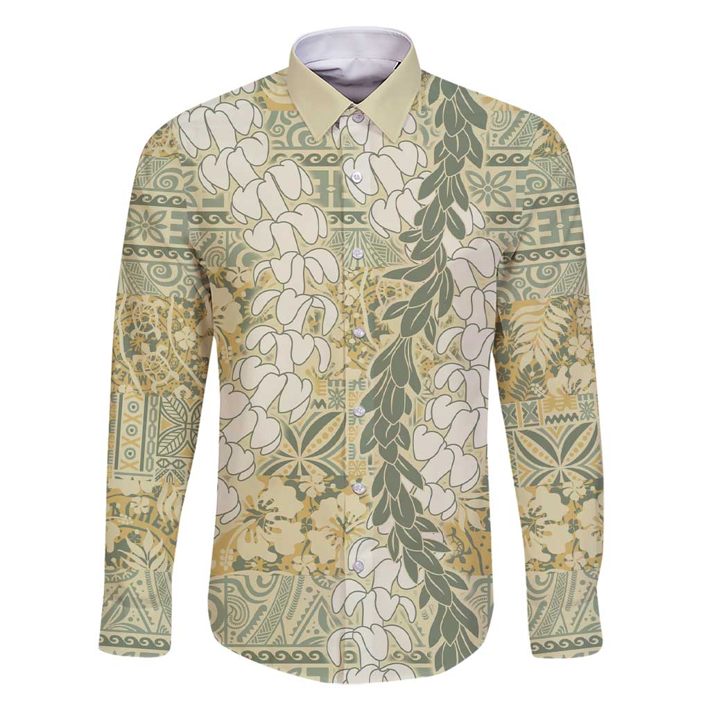 Vintage Puakenikeni and Maile Lei Family Matching Short Sleeve Bodycon Dress and Hawaiian Shirt Hawaiian Style Tribal Tapa Double Strand Lei LT9 Dad's Shirt - Long Sleeve Vintage - Polynesian Pride