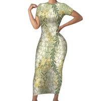 Vintage Puakenikeni and Maile Lei Family Matching Short Sleeve Bodycon Dress and Hawaiian Shirt Hawaiian Style Tribal Tapa Double Strand Lei LT9 Mom's Dress Vintage - Polynesian Pride