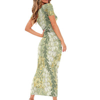 Vintage Puakenikeni and Maile Lei Family Matching Short Sleeve Bodycon Dress and Hawaiian Shirt Hawaiian Style Tribal Tapa Double Strand Lei LT9 - Polynesian Pride