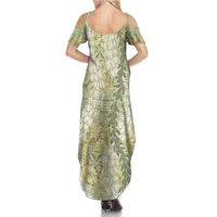 Vintage Puakenikeni and Maile Lei Family Matching Summer Maxi Dress and Hawaiian Shirt Hawaiian Style Tribal Tapa Double Strand Lei LT9 - Polynesian Pride