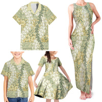 Vintage Puakenikeni and Maile Lei Family Matching Tank Maxi Dress and Hawaiian Shirt Hawaiian Style Tribal Tapa Double Strand Lei LT9 - Polynesian Pride