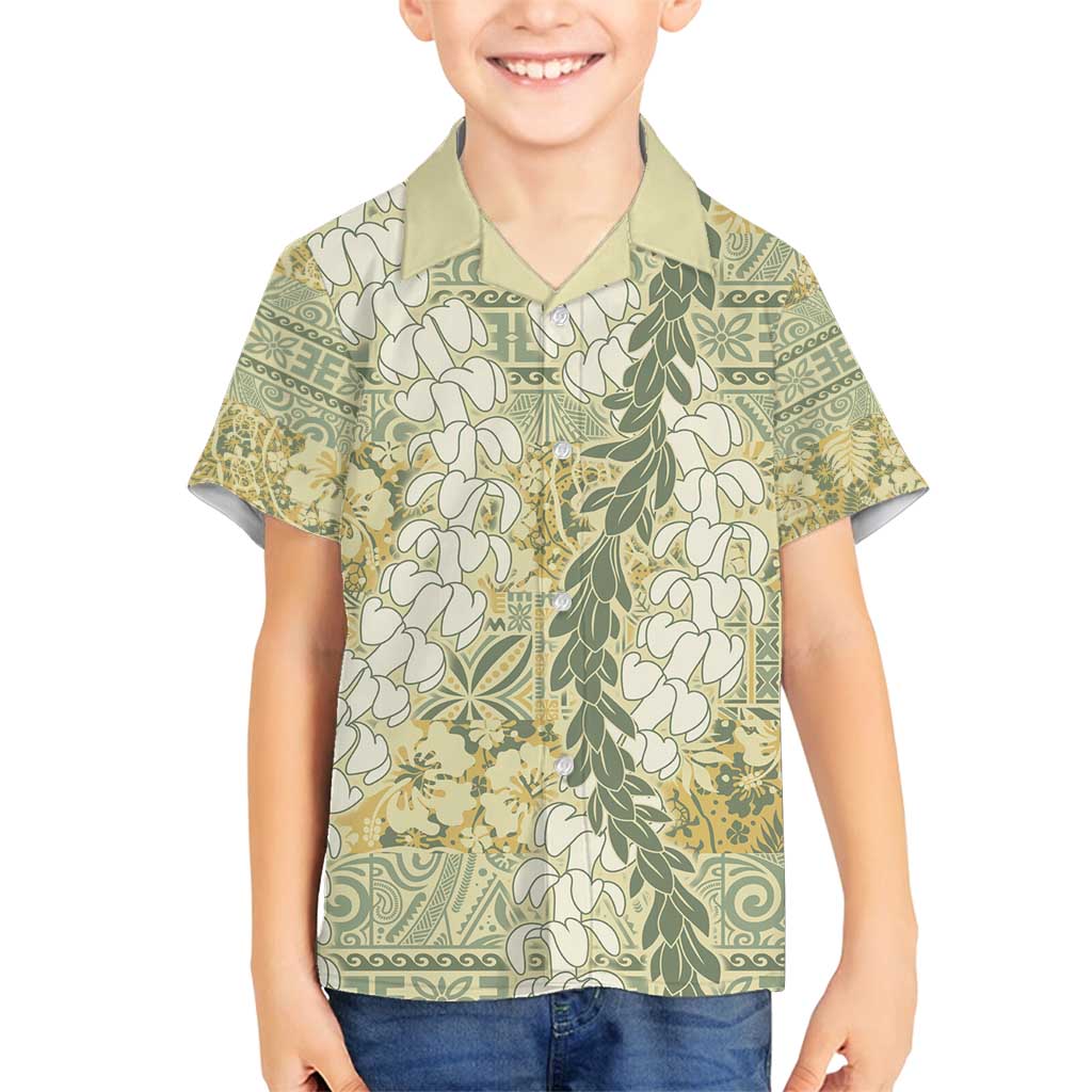 Vintage Puakenikeni and Maile Lei Family Matching Tank Maxi Dress and Hawaiian Shirt Hawaiian Style Tribal Tapa Double Strand Lei LT9 Son's Shirt Vintage - Polynesian Pride