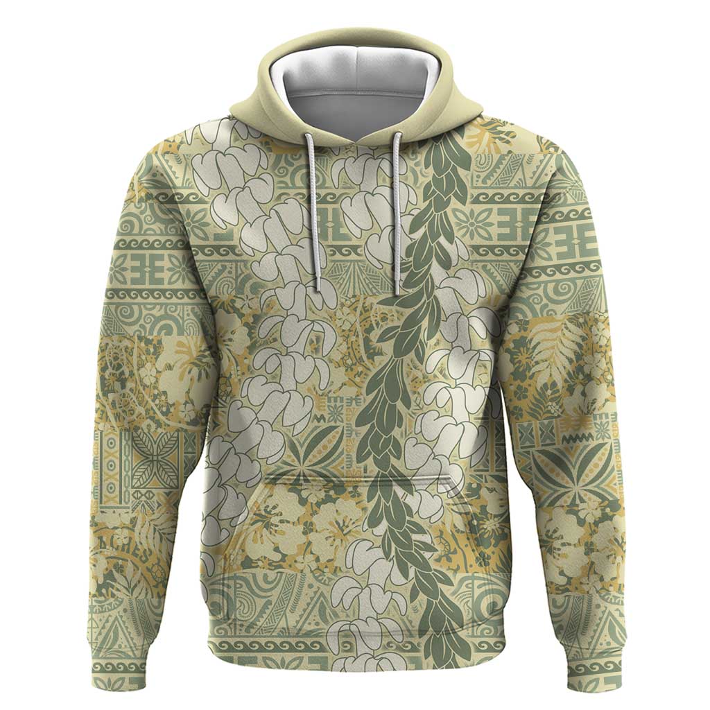 Vintage Puakenikeni and Maile Lei Hoodie Hawaiian Style Tribal Tapa Double Strand Lei LT9 Pullover Hoodie Vintage - Polynesian Pride