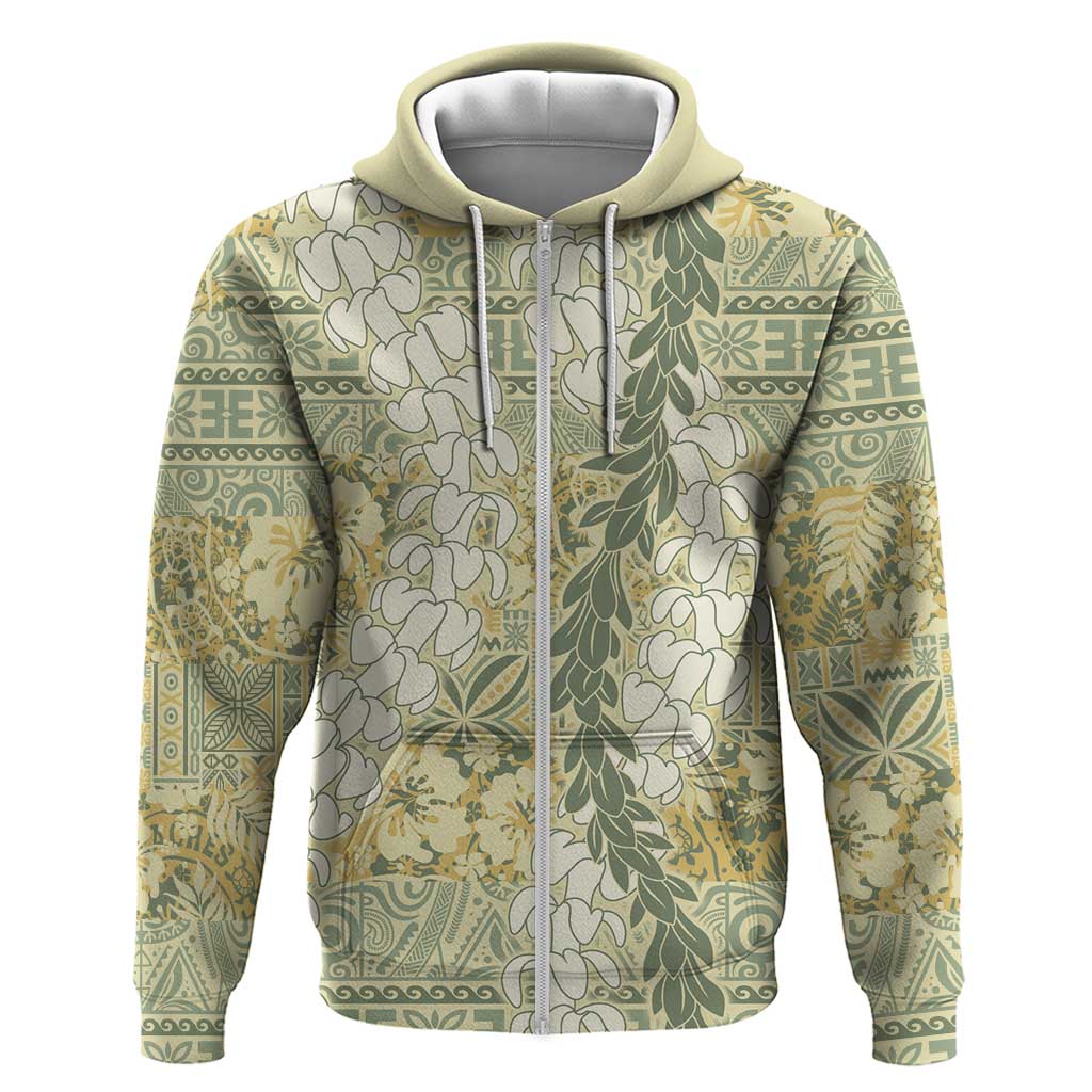 Vintage Puakenikeni and Maile Lei Hoodie Hawaiian Style Tribal Tapa Double Strand Lei LT9 Zip Hoodie Vintage - Polynesian Pride
