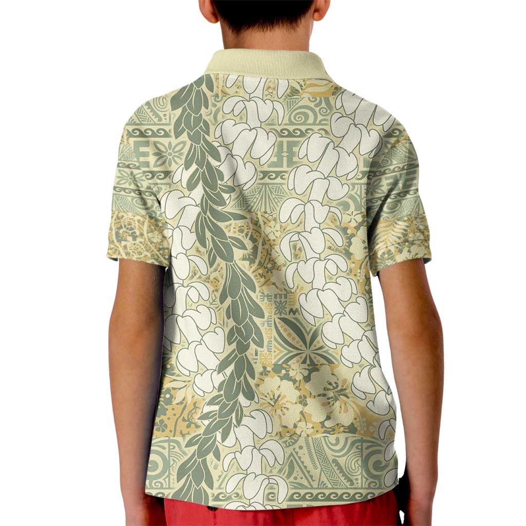 Vintage Puakenikeni and Maile Lei Kid Polo Shirt Hawaiian Style Tribal Tapa Double Strand Lei LT9 - Polynesian Pride