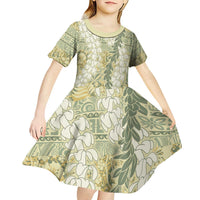 Vintage Puakenikeni and Maile Lei Kid Short Sleeve Dress Hawaiian Style Tribal Tapa Double Strand Lei LT9 - Polynesian Pride