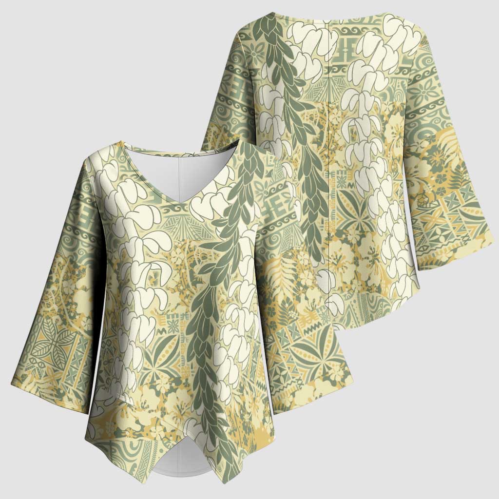 Vintage Puakenikeni and Maile Lei Kimono Sleeve Blouse Hawaiian Style Tribal Tapa Double Strand Lei LT9 - Polynesian Pride