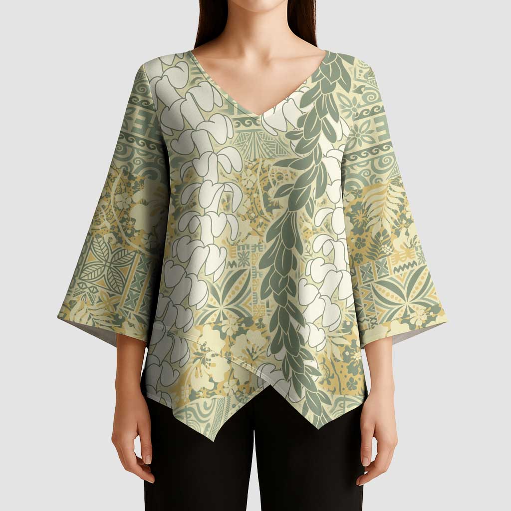 Vintage Puakenikeni and Maile Lei Kimono Sleeve Blouse Hawaiian Style Tribal Tapa Double Strand Lei LT9 - Polynesian Pride