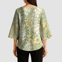 Vintage Puakenikeni and Maile Lei Kimono Sleeve Blouse Hawaiian Style Tribal Tapa Double Strand Lei LT9 - Polynesian Pride