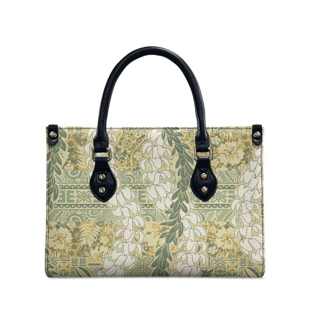 Vintage Puakenikeni and Maile Lei Leather Bag Hawaiian Style Tribal Tapa Double Strand Lei - Polynesian Pride