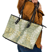 Vintage Puakenikeni and Maile Lei Leather Tote Bag Hawaiian Style Tribal Tapa Double Strand Lei LT9 - Polynesian Pride