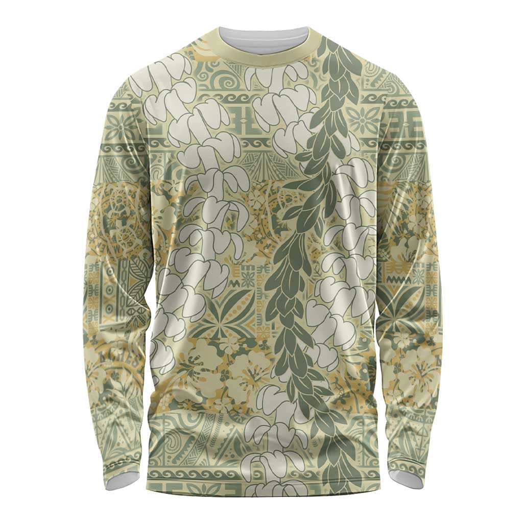 Vintage Puakenikeni and Maile Lei Long Sleeve Shirt Hawaiian Style Tribal Tapa Double Strand Lei LT9 Unisex Vintage - Polynesian Pride