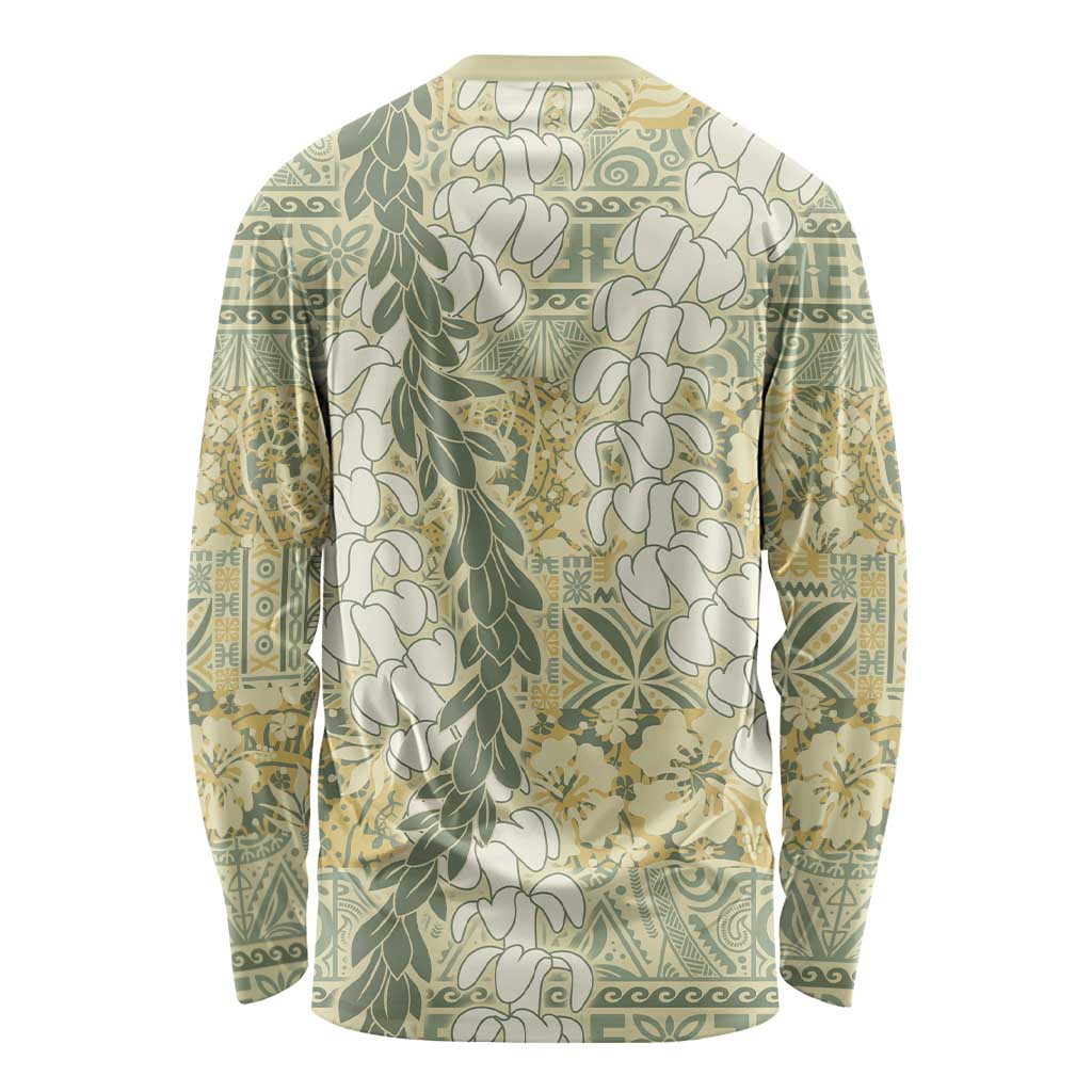 Vintage Puakenikeni and Maile Lei Long Sleeve Shirt Hawaiian Style Tribal Tapa Double Strand Lei LT9 - Polynesian Pride