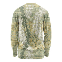Vintage Puakenikeni and Maile Lei Long Sleeve Shirt Hawaiian Style Tribal Tapa Double Strand Lei LT9 - Polynesian Pride