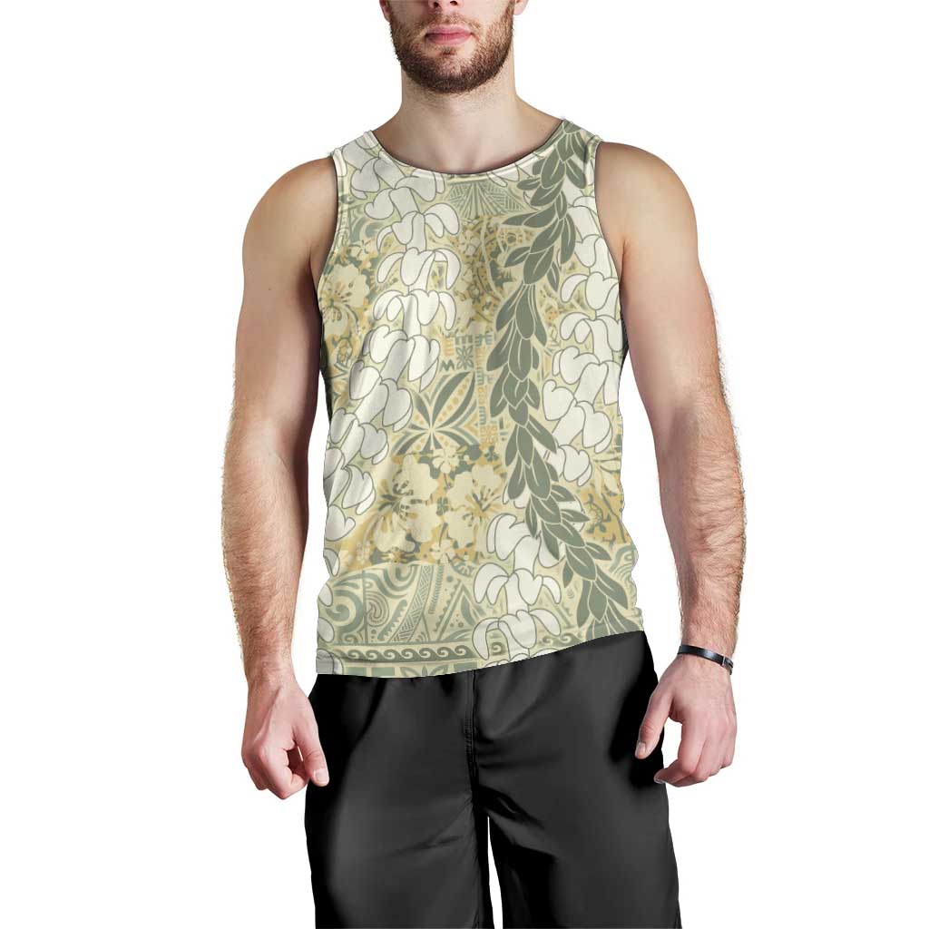 Vintage Puakenikeni and Maile Lei Men Tank Top Hawaiian Style Tribal Tapa Double Strand Lei LT9 - Polynesian Pride