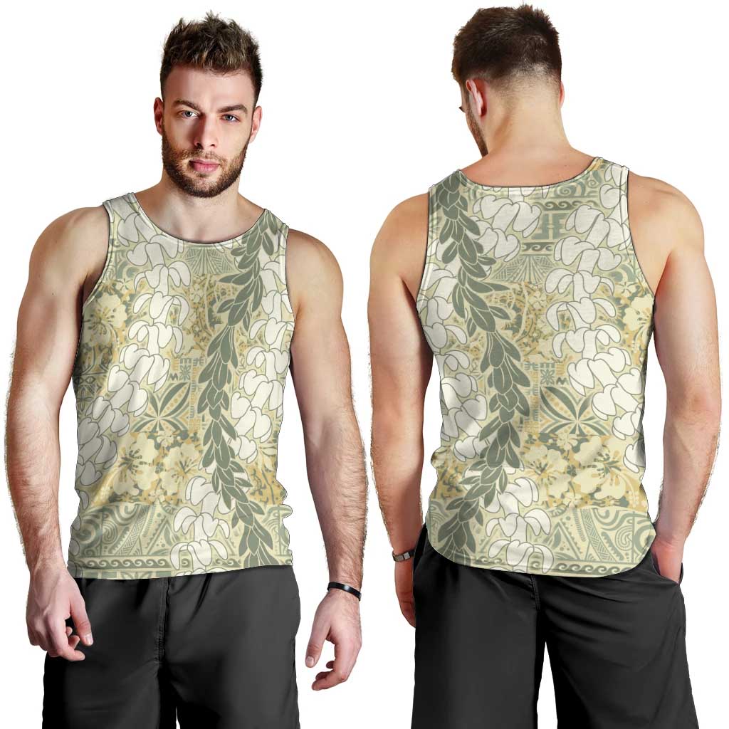 Vintage Puakenikeni and Maile Lei Men Tank Top Hawaiian Style Tribal Tapa Double Strand Lei LT9 - Polynesian Pride