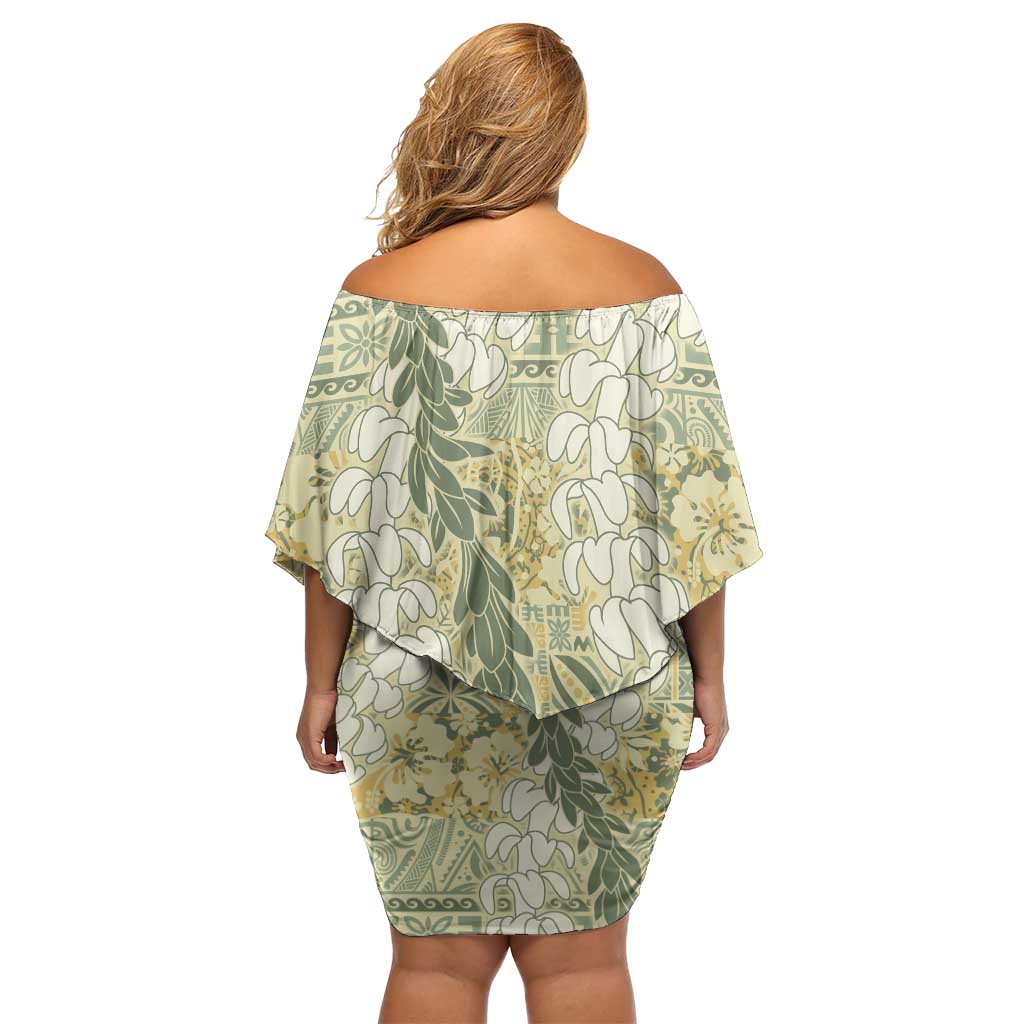Vintage Puakenikeni and Maile Lei Off Shoulder Short Dress Hawaiian Style Tribal Tapa Double Strand Lei LT9 - Polynesian Pride