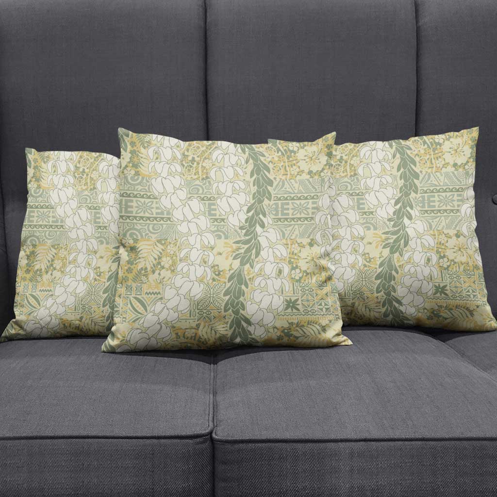 Vintage Puakenikeni and Maile Lei Pillow Cover Hawaiian Style Tribal Tapa Double Strand Lei - Polynesian Pride