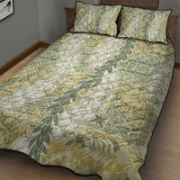 Vintage Puakenikeni and Maile Lei Quilt Bed Set Hawaiian Style Tribal Tapa Double Strand Lei