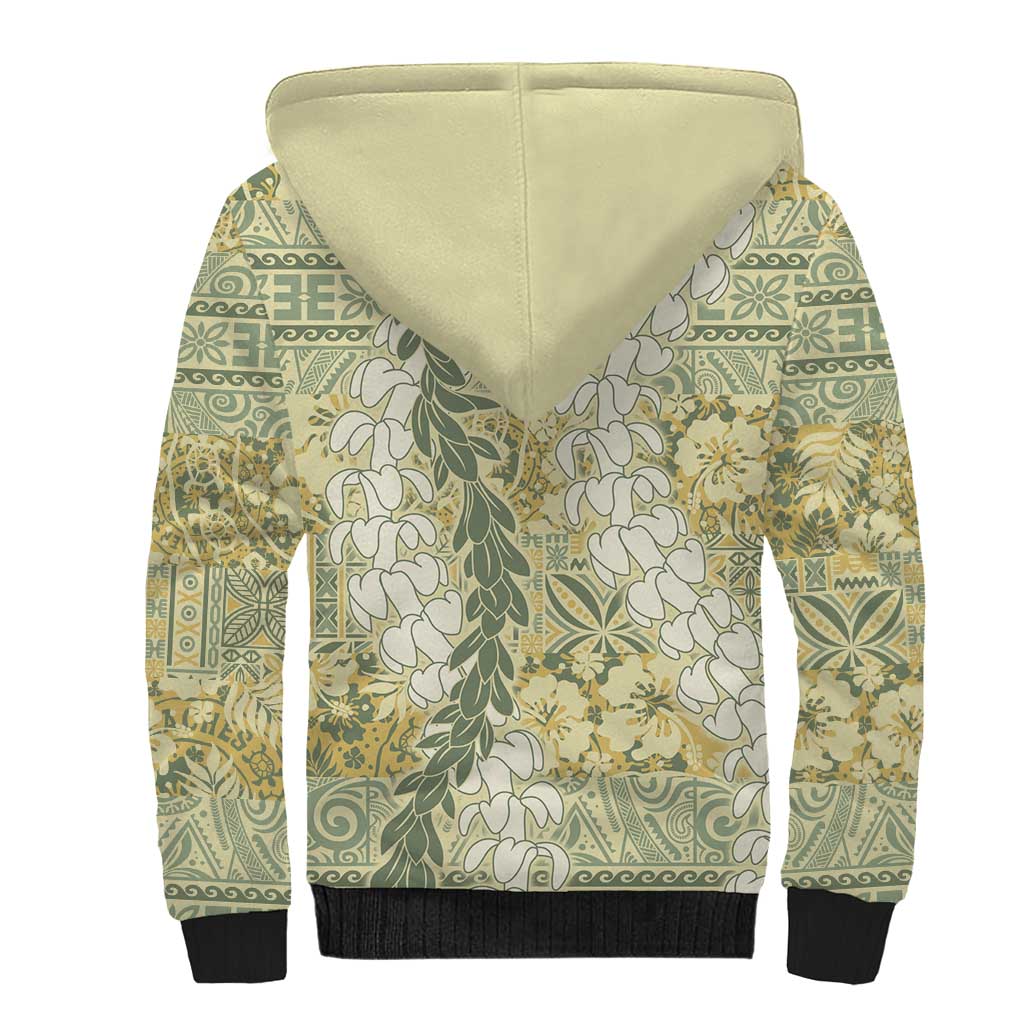 Vintage Puakenikeni and Maile Lei Sherpa Hoodie Hawaiian Style Tribal Tapa Double Strand Lei LT9 - Polynesian Pride