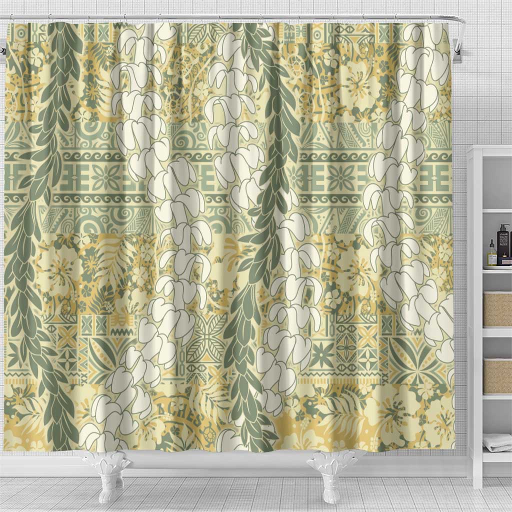 Vintage Puakenikeni and Maile Lei Shower Curtain Hawaiian Style Tribal Tapa Double Strand Lei